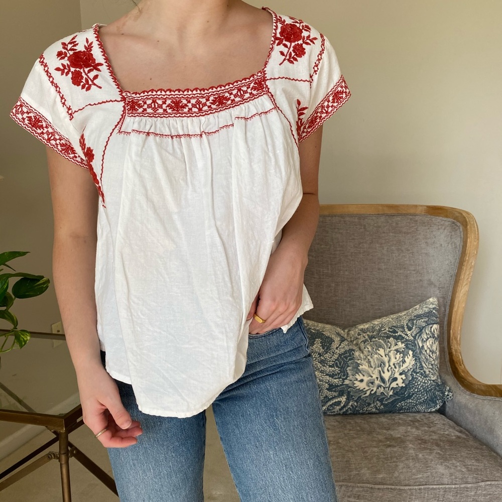 Beautiful Cream Blouse with Red Embroidery